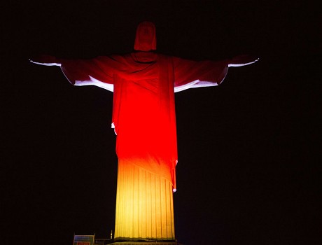 Red And Yellow Lights On Christ the Redeemer Statue