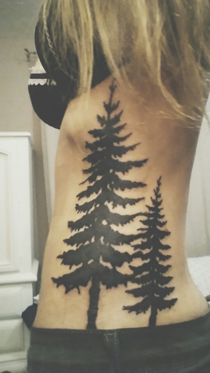 Redwood Trees Silhouette Tattoo On Rib Cage