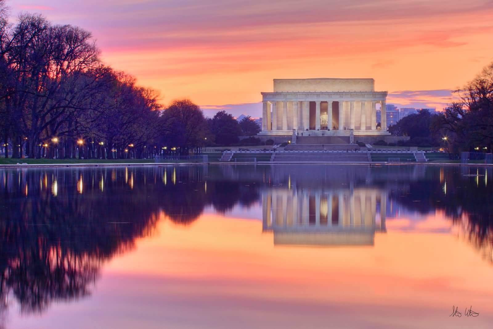 Reflection Of Lincoln Memorial In Pond Water