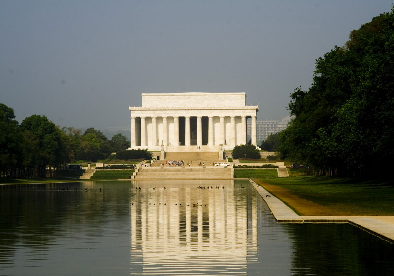 Reflection Of Lincoln Memorial In Pond