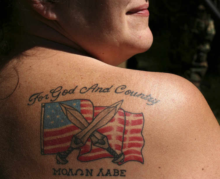 Right Back Shoulder US Flag Army Tattoo For Women