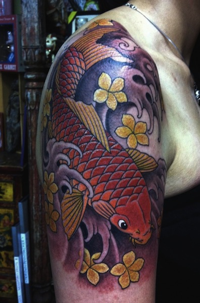 Right Half Sleeve Japanese Koi Fish Tattoo by Chris Nunez