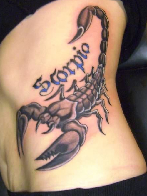 Scorpio Scorpion Tattoo On Girl Side Rib