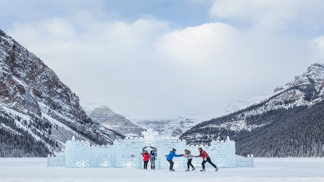 Skating On Frozen Lake Louise During Winter Season