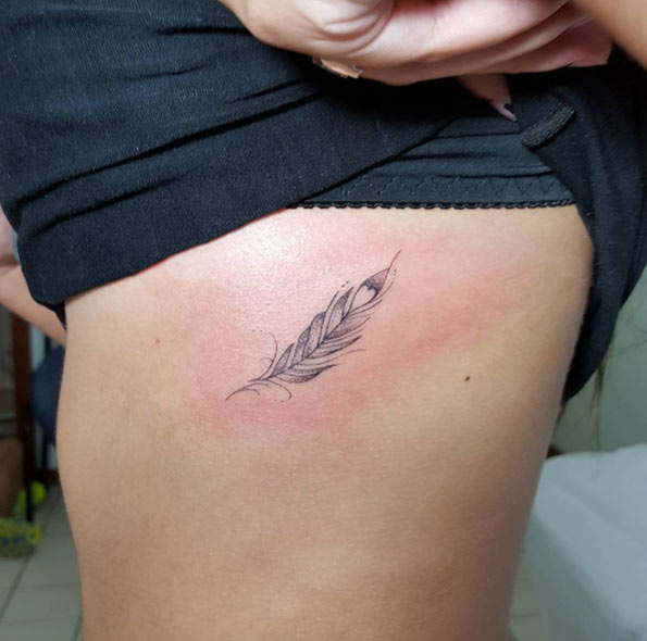 Small Feather Tattoo On Rib Cage By Modificart