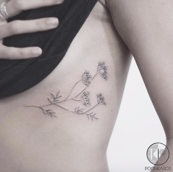 Small Flowers Tattoo On Rib Cage By Karry Ka Ying Poon