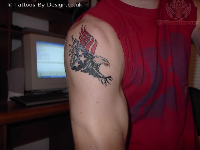 Small Patriotic Eagle Tattoo On Shoulder