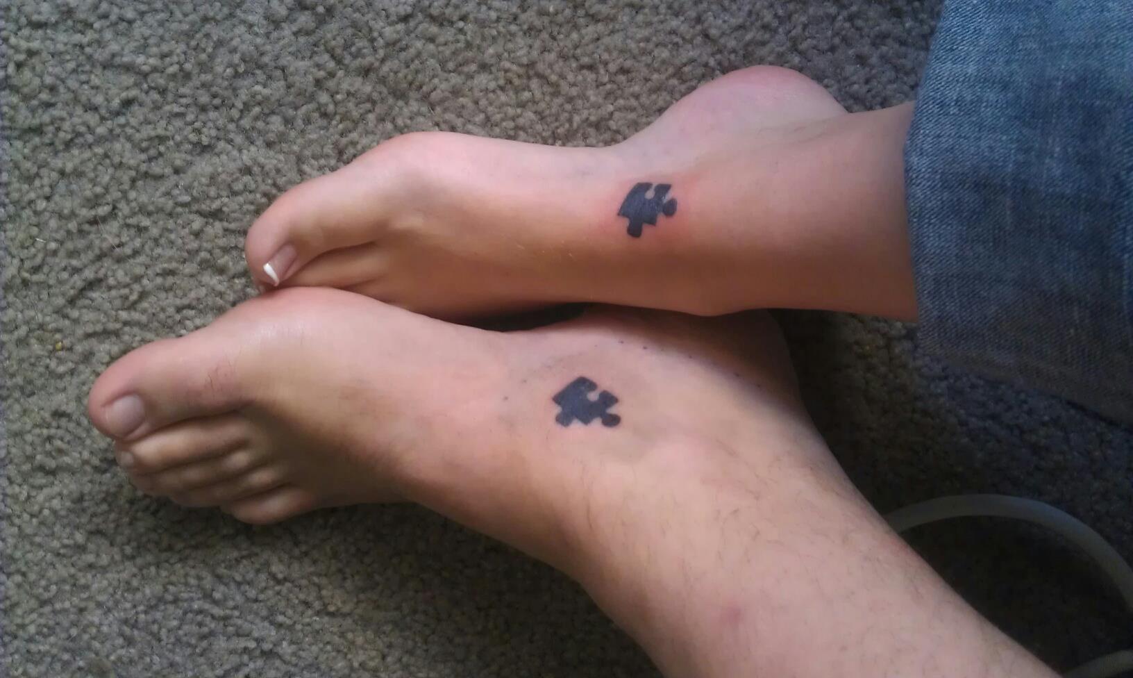 Small Puzzle Piece Tattoo For Couples On Ankle