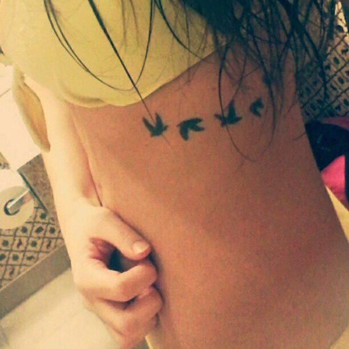 Small Rib Cage Birds Tattoo For Girls