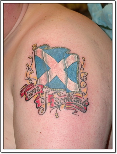 Small Scottish Patriotic Tattoo On Shoulder