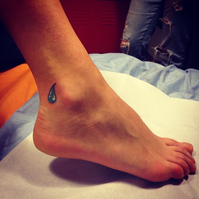 Small Water Drop Tattoo On Right Ankle