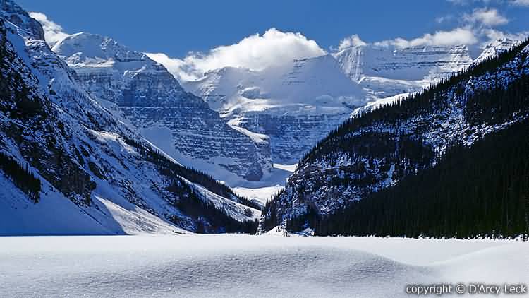 Snow Covered Lake Louise In Winter