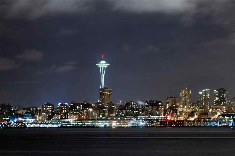 Space Needle And Seattle Skyline View Across The River At Night
