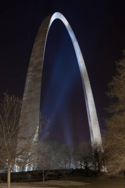 St Louis Gateway Arch Illuminated At Night In The Winter