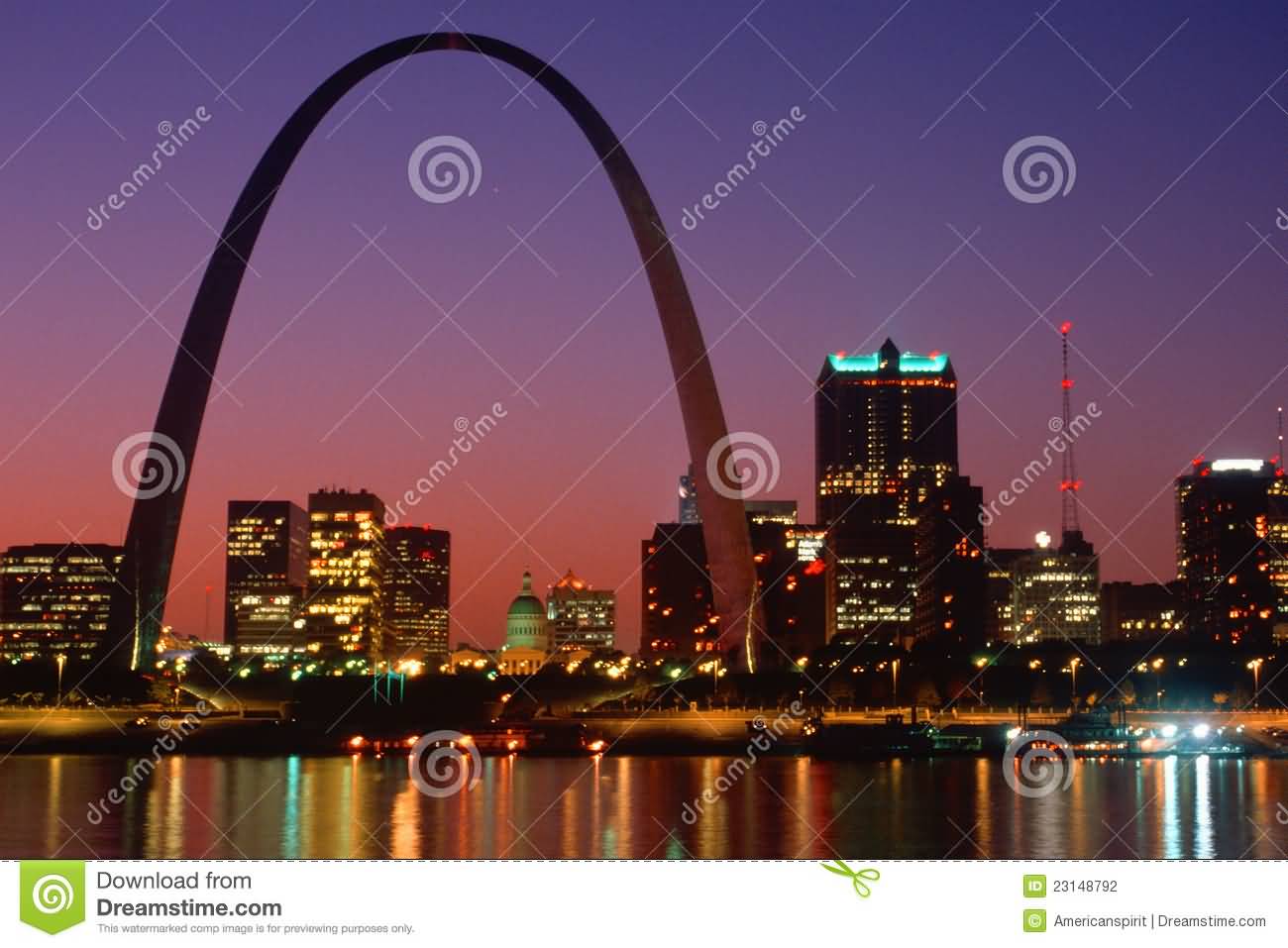 St Louis Skyline And The Gateway Arch During Night