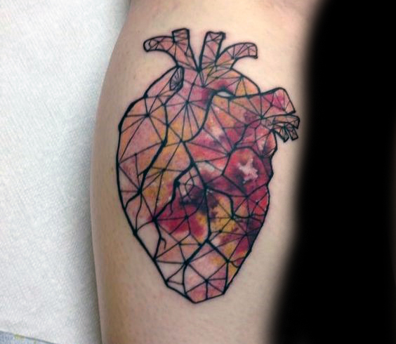 Stained Glass Anatomical Heart Tattoo On Forearm