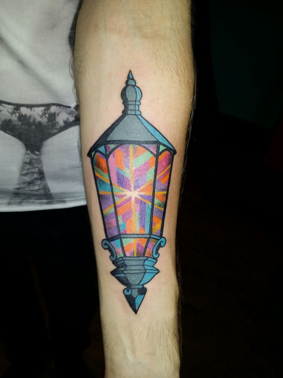 Stained Glass Lantern Tattoo On Forearm