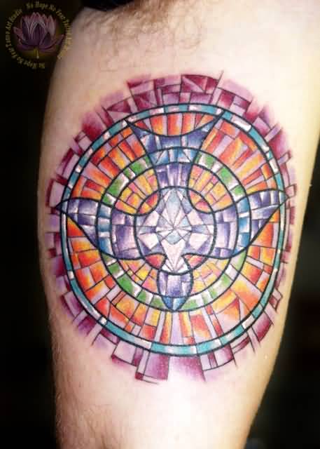 Stained Glass Upside Down Dove Tattoo