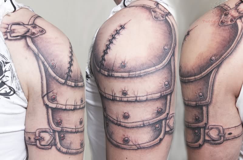 Stitches Medieval Armor Tattoo On Shoulder