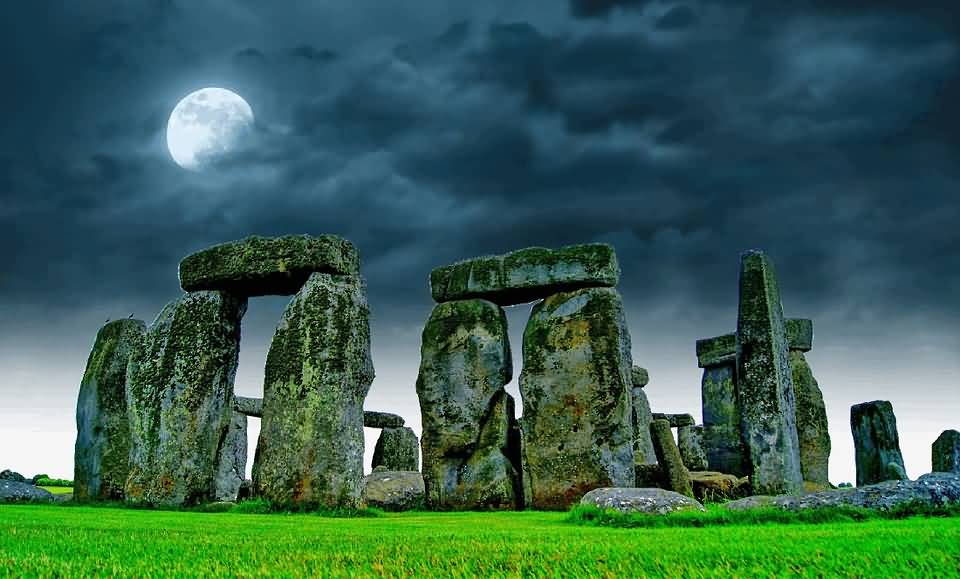 Stonehenge Monument During Night With Full Moon View