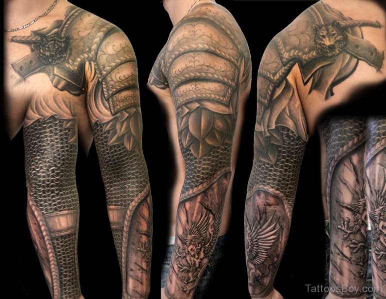 Stylish Armor Tattoo On Full Sleeve For Men