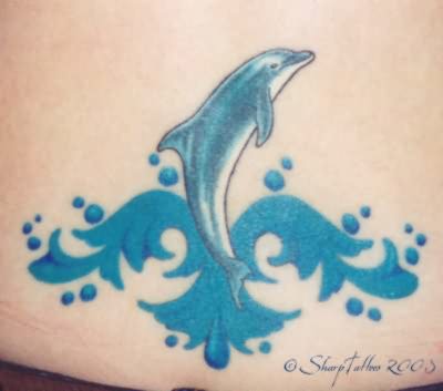 Stylish Dolphin And Water Tattoo