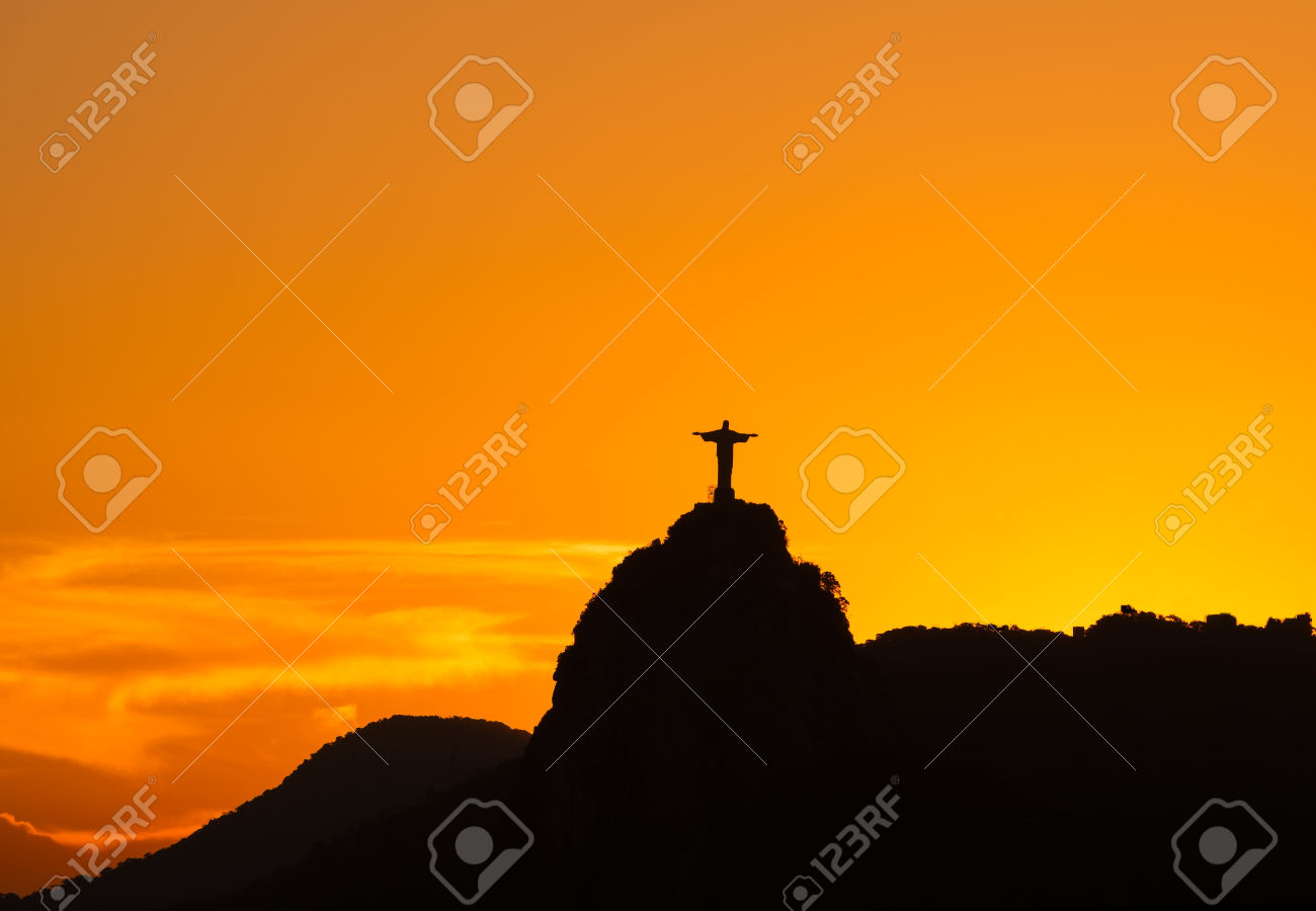 Sunset View Of Christ the Redeemer In Rio de Janeiro, Brazil