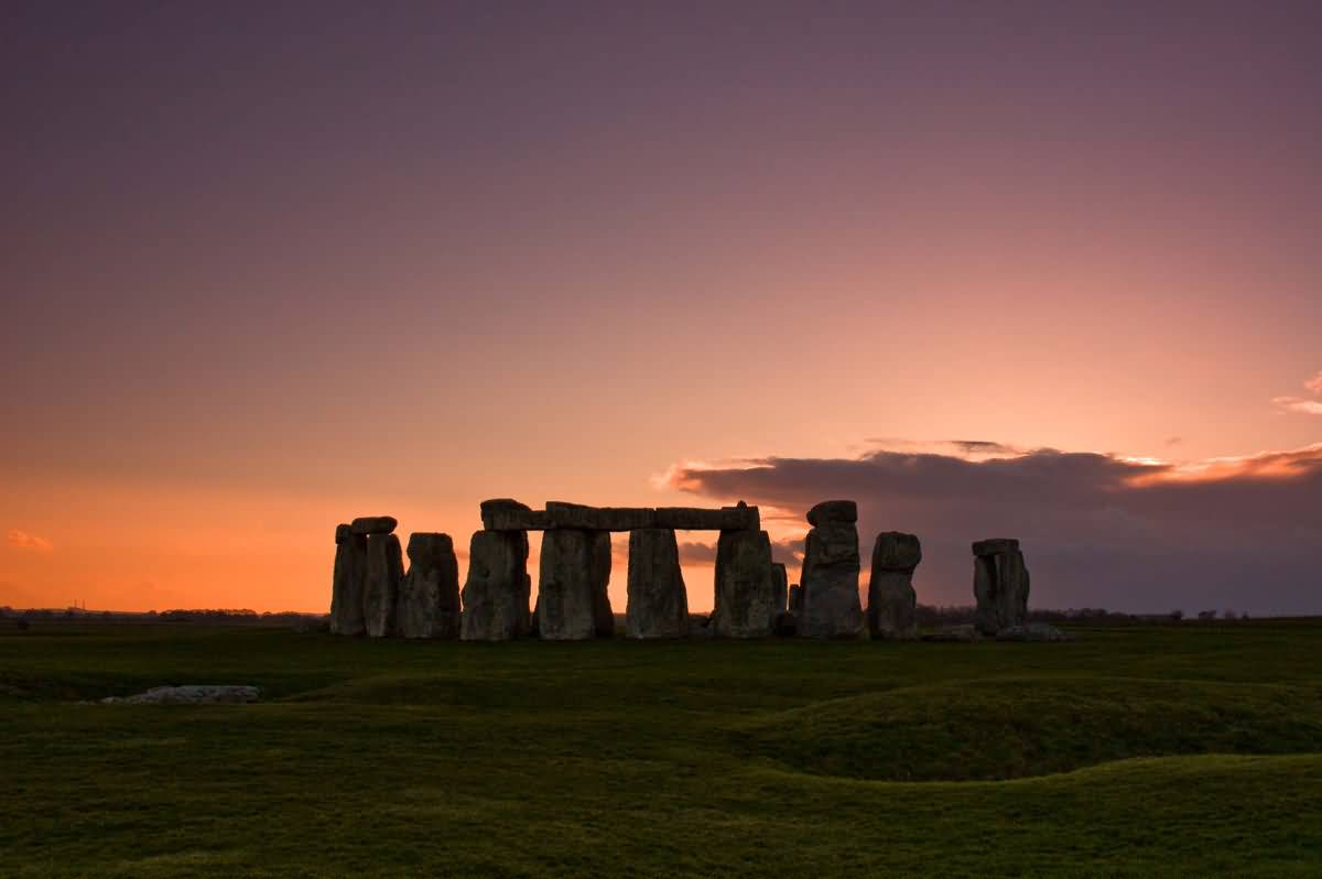 Sunset View Of Stonehenge In Wiltshire, England