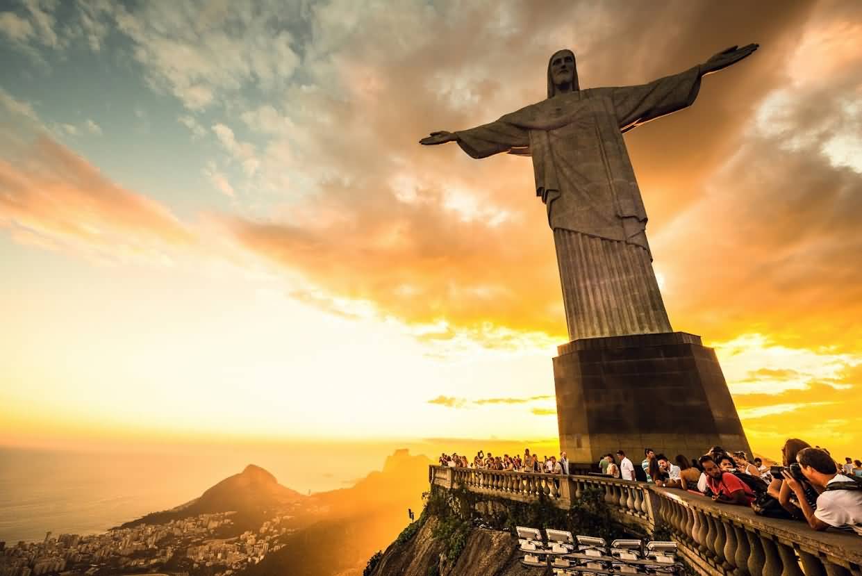 Sunset View Of The Christ The Redeemer In Rio de Janeiro, Brazil