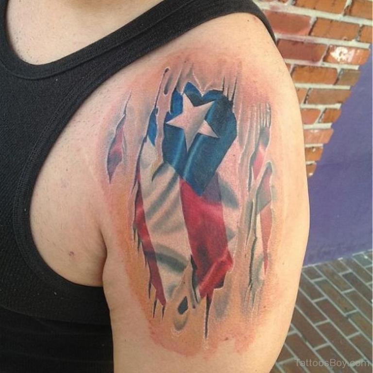 Superb 3D US Flag Tattoo On Shoulder