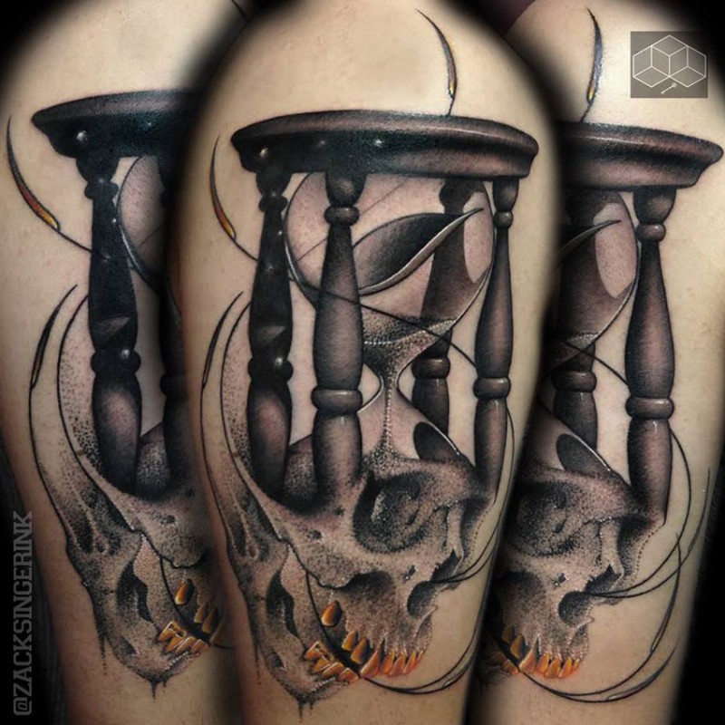 Superb Hourglass Skull Tattoo By Tattoos In Abstract Arm