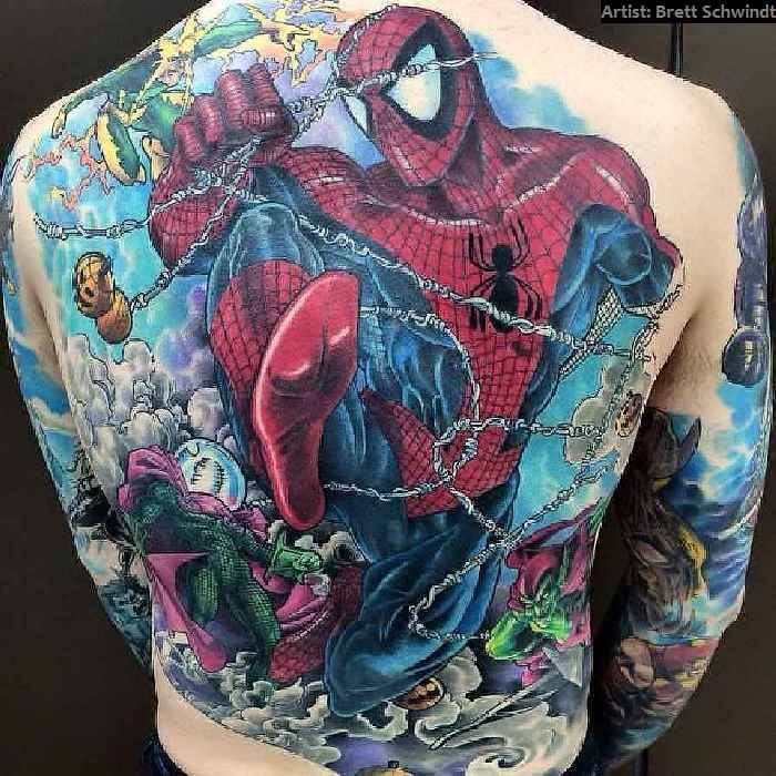 Superman Tattoo On Full Back by Brett Schwindt