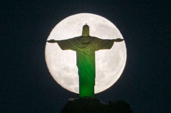 Supermoon Behind The Christ the Redeemer
