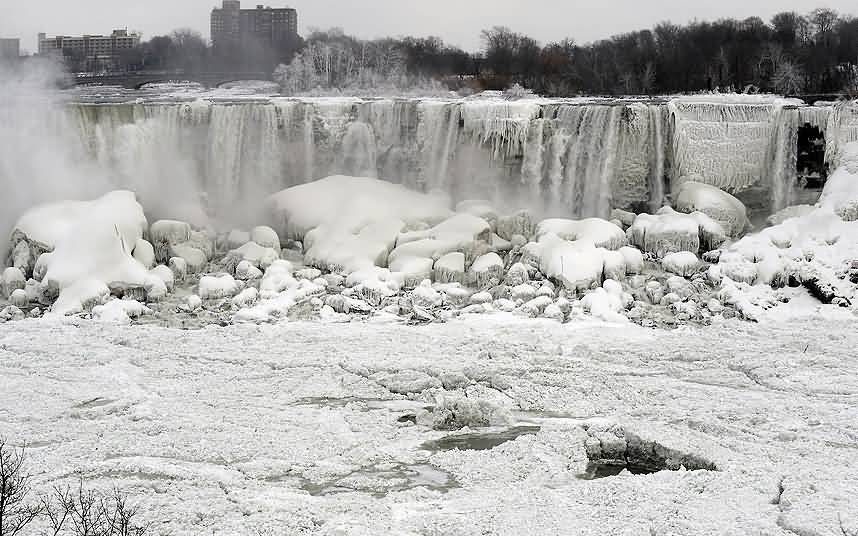 The American Side View Of The Niagara Falls During Winter Season