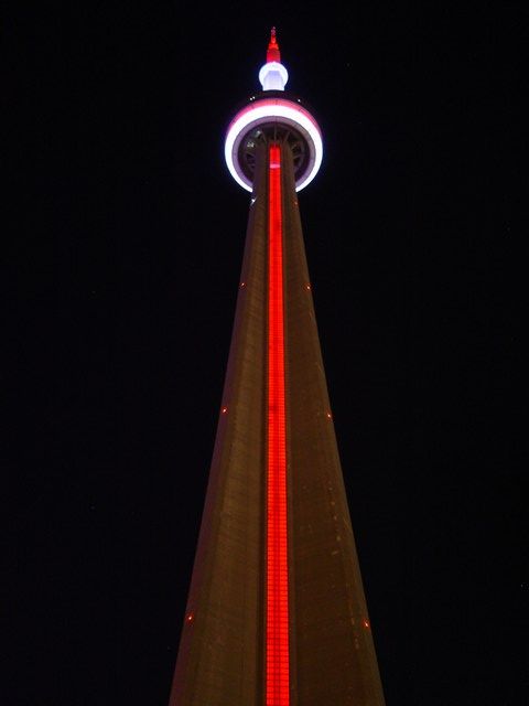 The CN Tower In Red And White View From Below