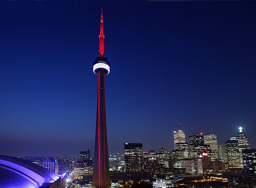 The CN Tower Lit Up At Night