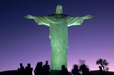 The Christ the Redeemer Statue At Night With Green Flood Lights