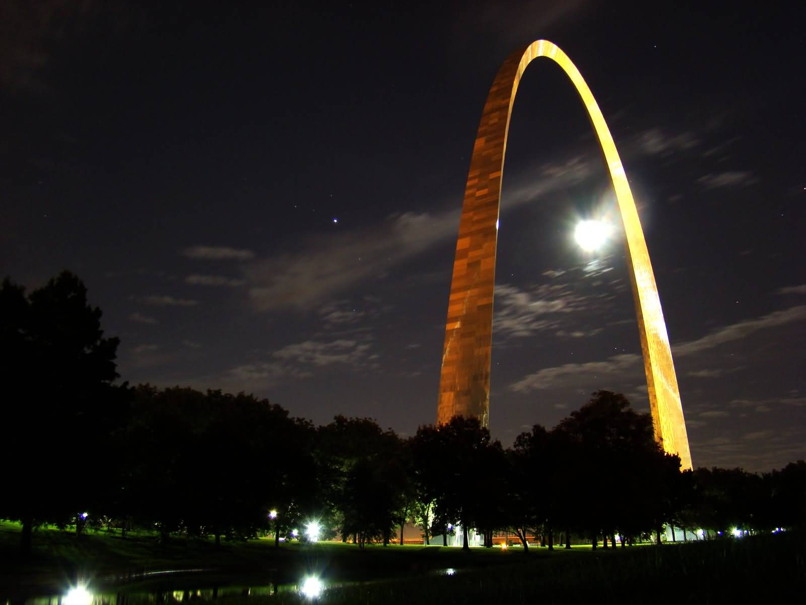 The Gateway Arch With Full Moon At Night