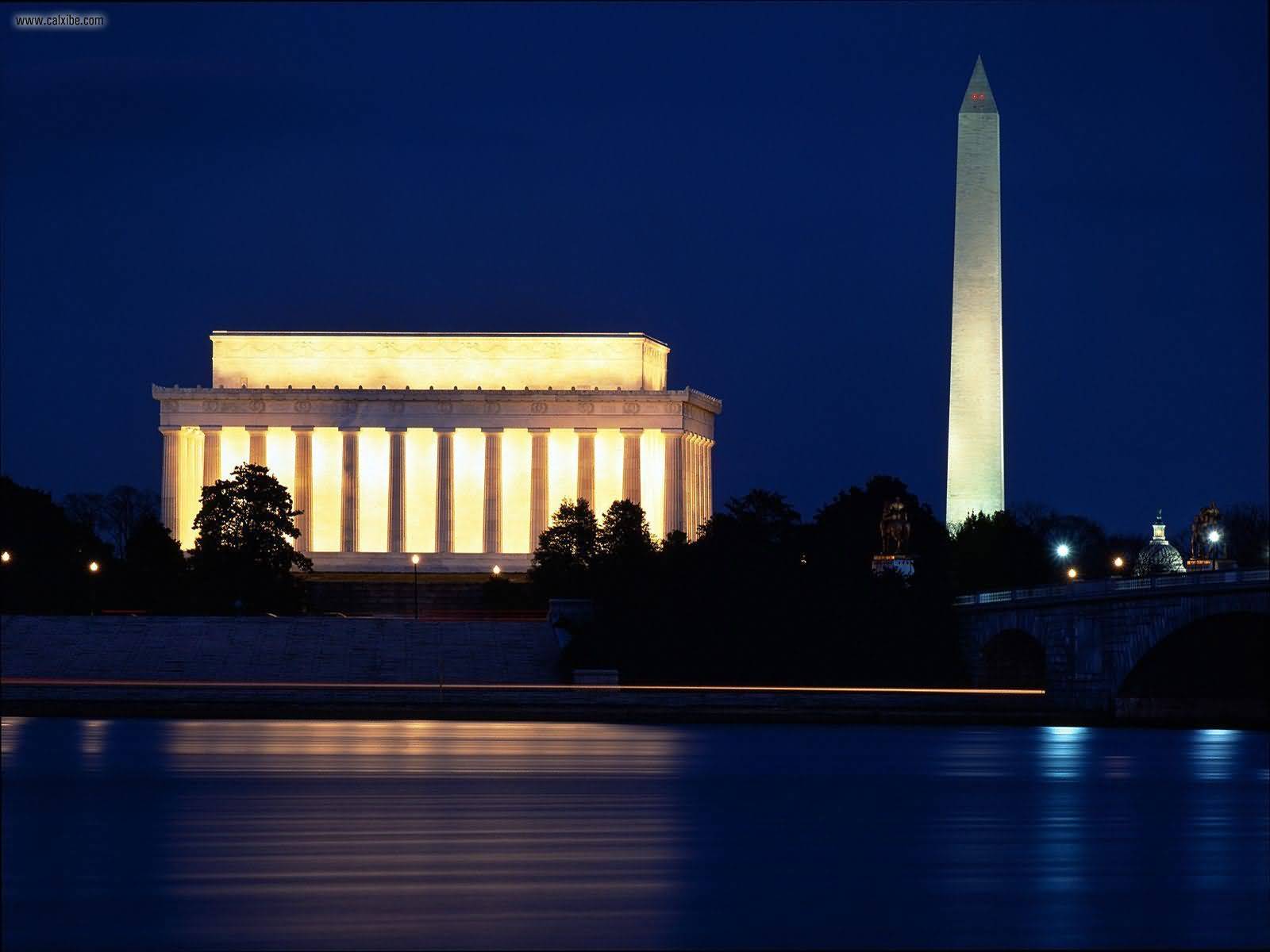 The Lincoln Memorial And Washington DC Monument At Night