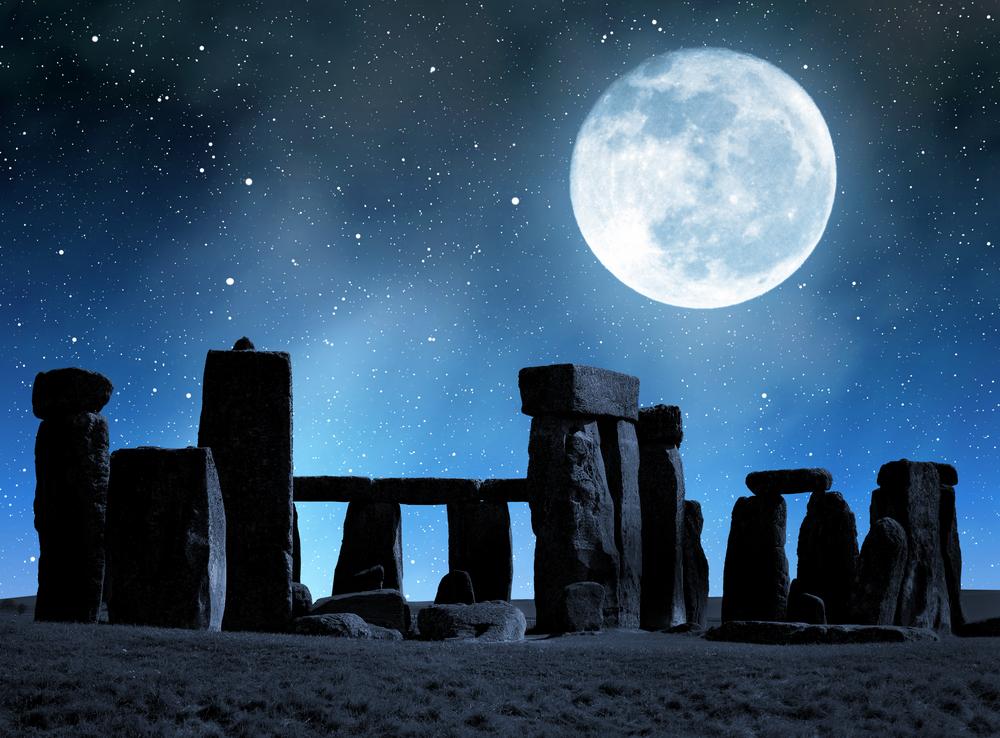 The Stonehenge At Night With Full Moon