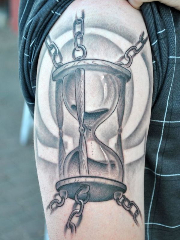 Time Never Stops Hourglass Tattoo On Half Sleeve