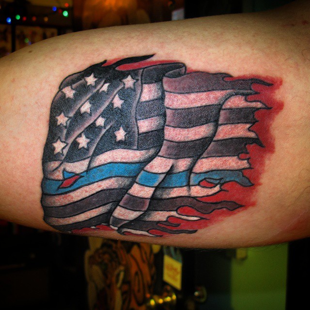 Torn American Flag Old School Tattoo