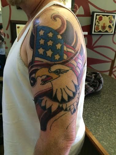 Traditional Patriotic Eagle Tattoo On Half Sleeve
