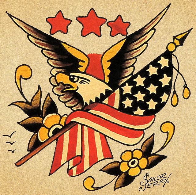 Traditional Patriotic US Eagle Tattoo Design By Sailor Jerry 98