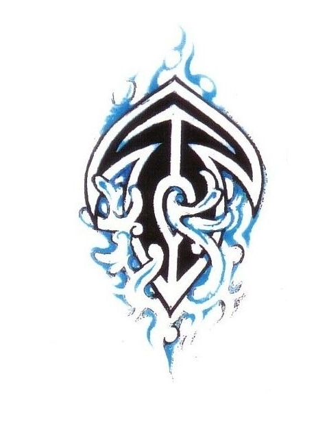 Tribal Anchor With Water Tattoo Design