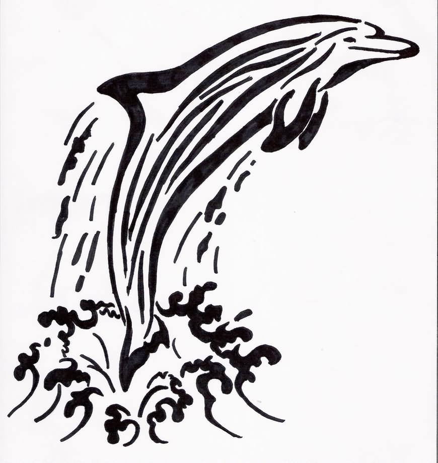 Tribal Dolphin Jumping Out Of Water Tattoo Design