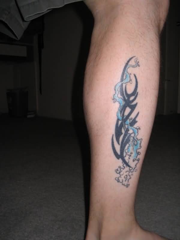Tribal Water Tattoo On Leg