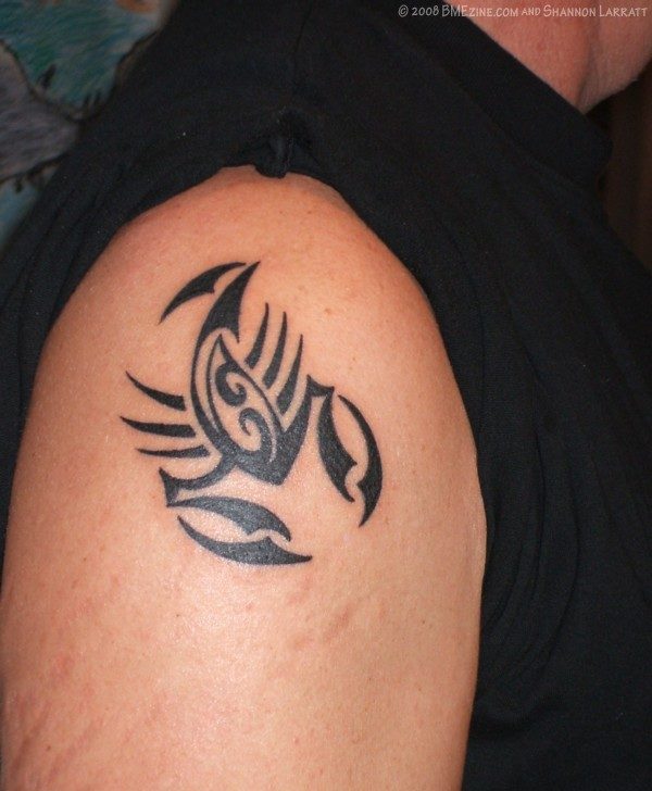 Tribal Zodiac Scorpio Tattoo On Shoulder