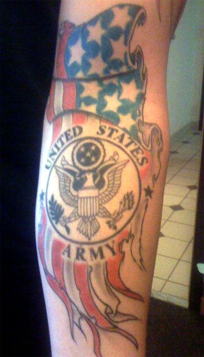 US Army Logo With Flag Tattoo
