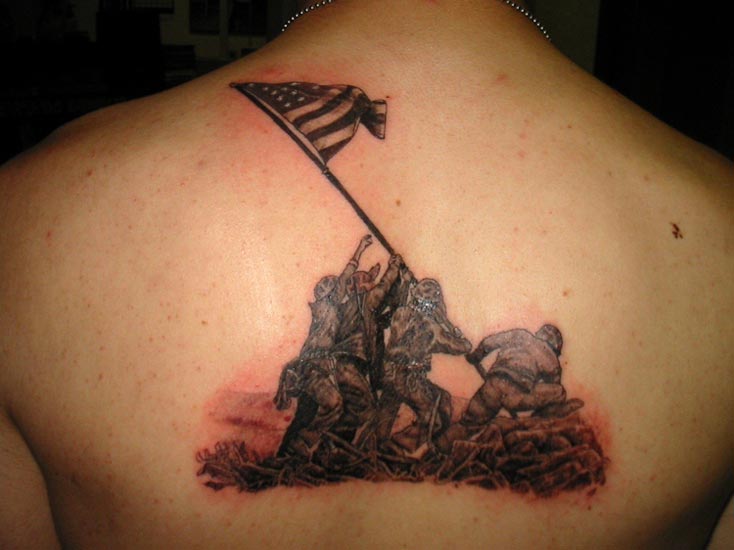 US Army Patriotic Tattoo On Upper Back